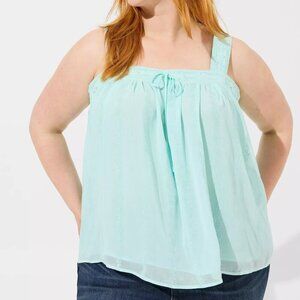 NWT Torrid Blue Embroidered Crinkle Chiffon Crochet Lace Trim Tank Size 1-14/16